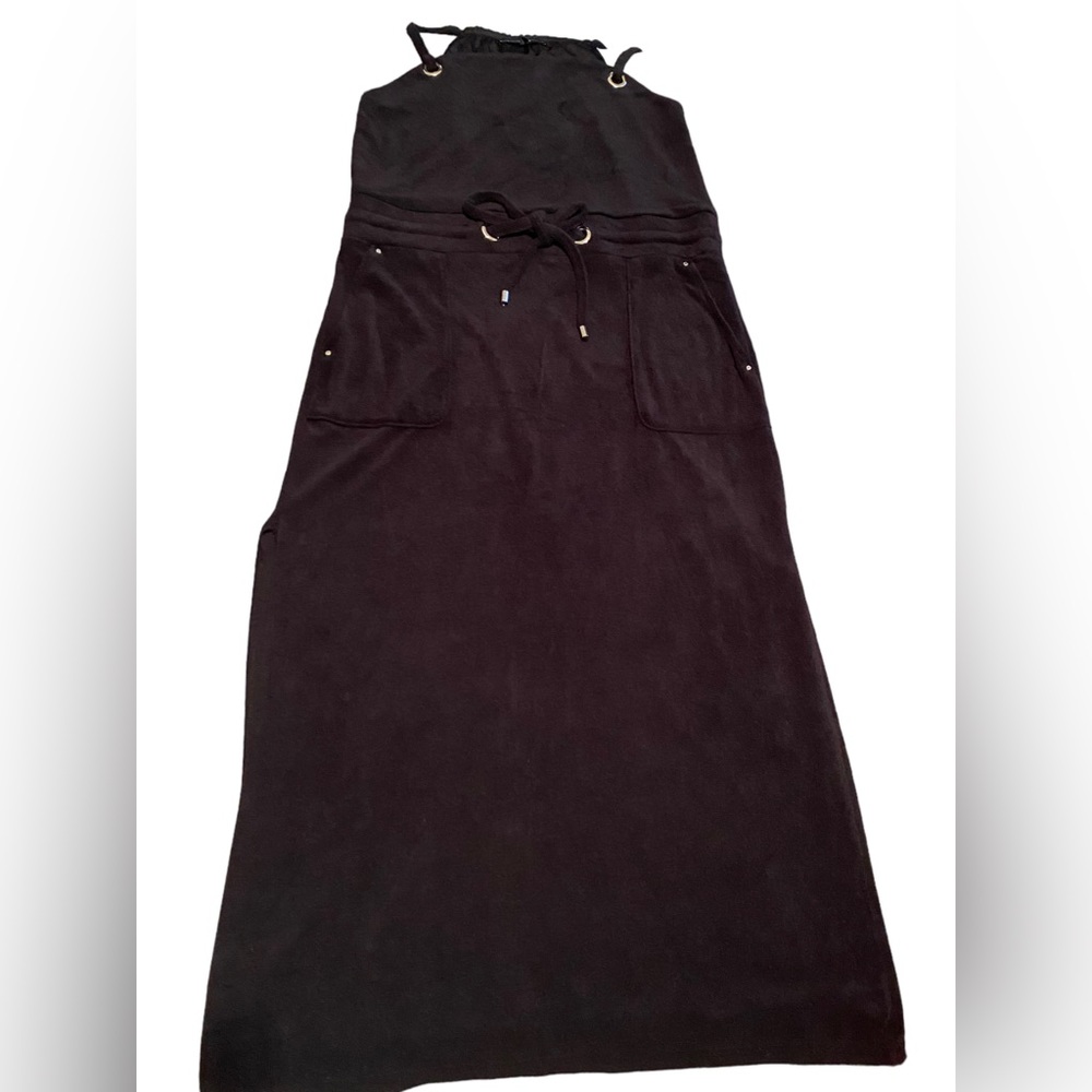 White House Black Market Size Medium Weekend Terry Midi Black Dress with Pockets